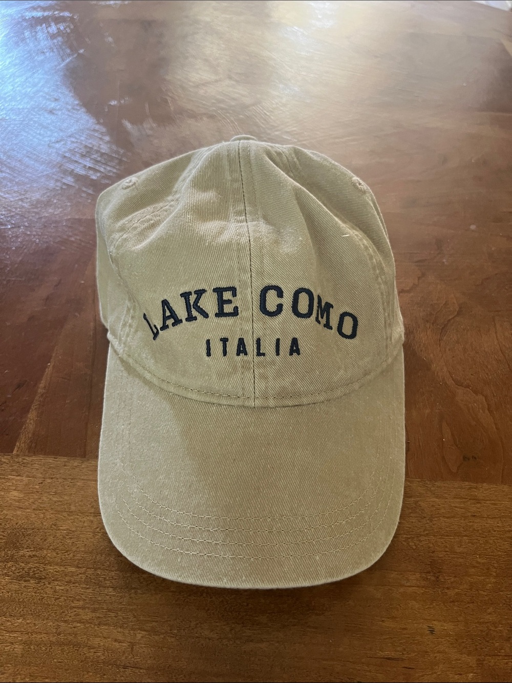 Lake Como Italia Embroidered Baseball Cap - Khaki with Navy Text